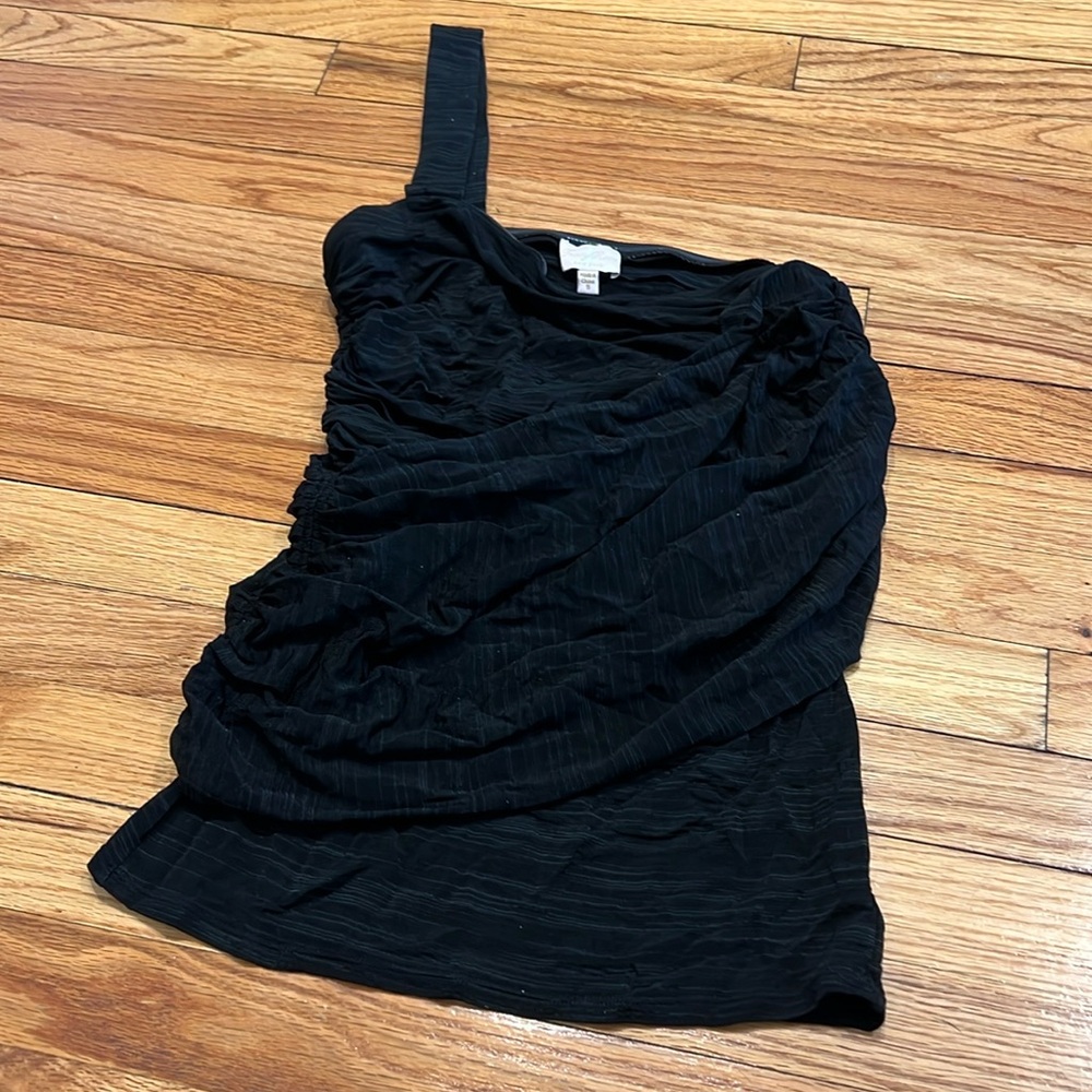 Tracy Reese NYC one shoulder ruched band stretchy black top